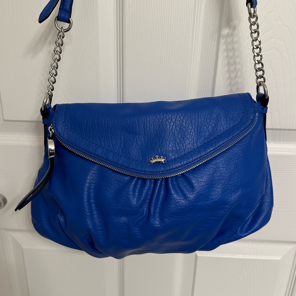 Juicy Couture Cobalt Blue Crossbody - Fold Over Faux Leather Handbag - Picture 2 of 12